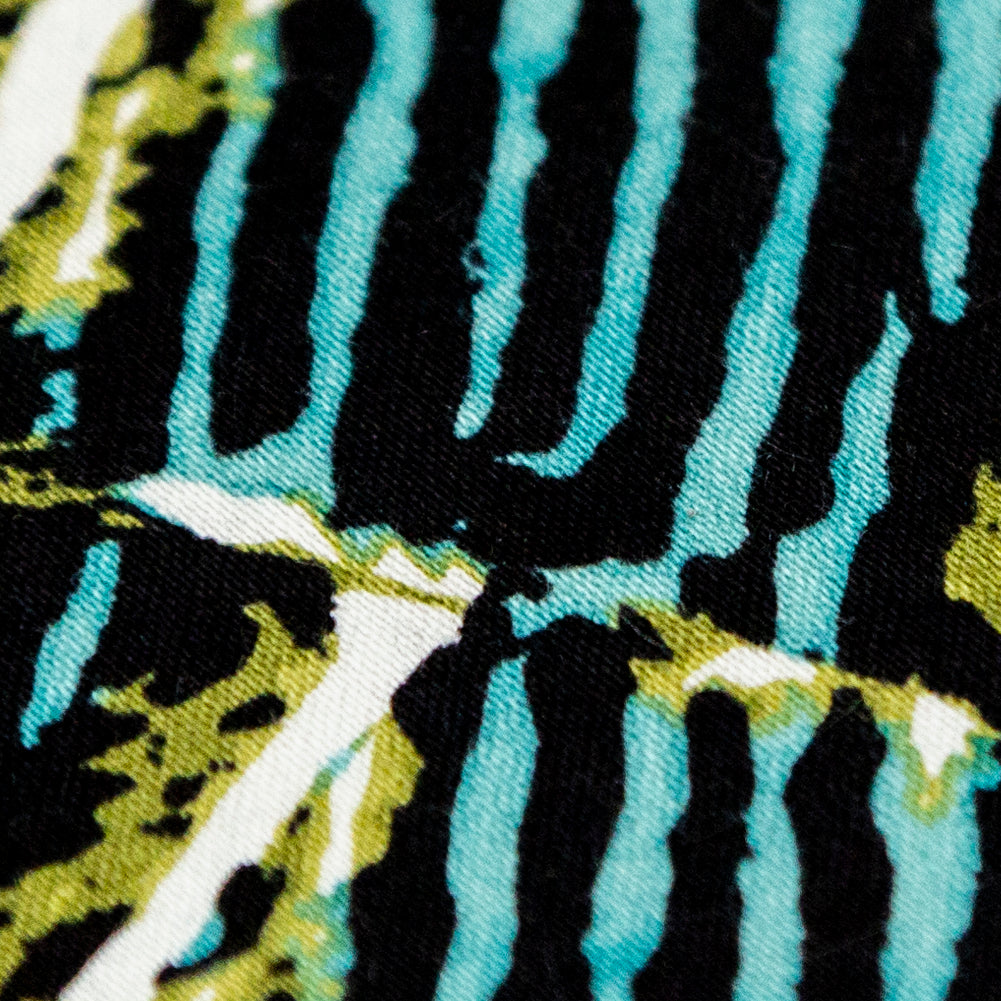 Blue Tiger Striped Diamond Printed Stretch Cotton Twill Full