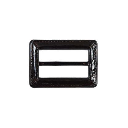 Dark Brown Laquered Leather Buckle - 2" x 1" Detail