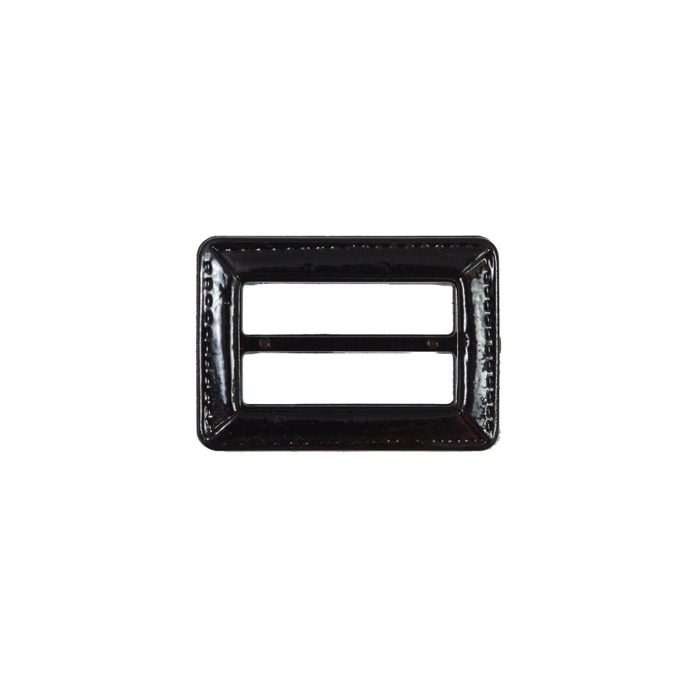 Dark Brown Laquered Leather Buckle - 1.5" x 1" Detail