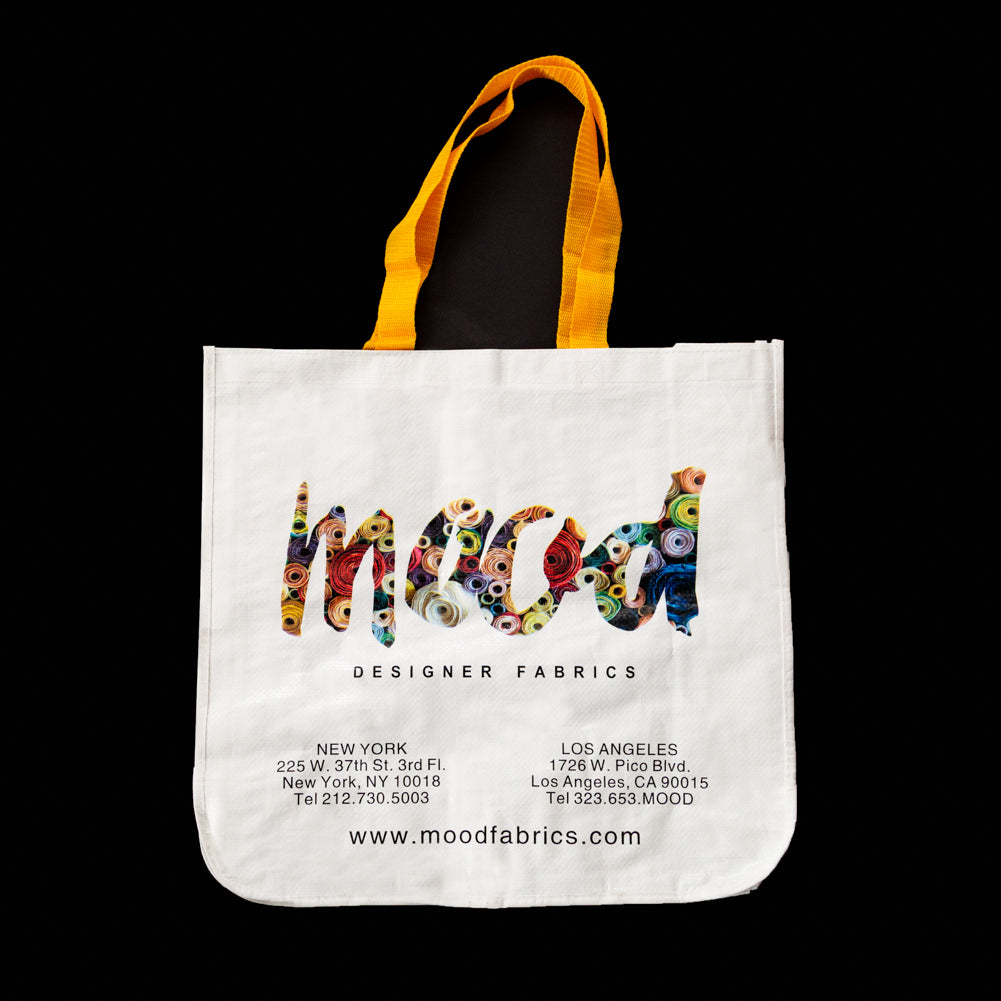 Mood Designer Fabrics White Bolt Tote Bag with Canary Yellow Handles