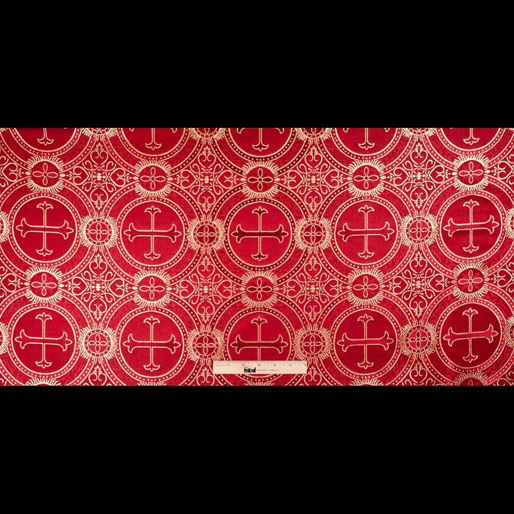 Red and Metallic Gold Ecclesiastical Medallion Jacquard Folded