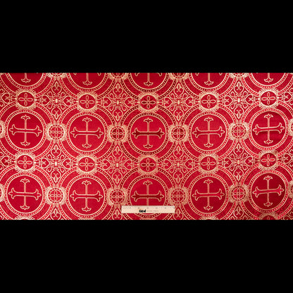 Red and Metallic Gold Ecclesiastical Medallion Jacquard Folded