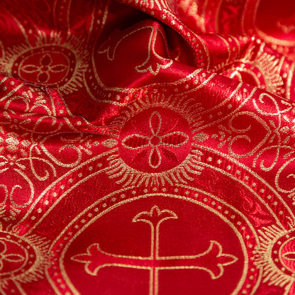 Red and Metallic Gold Ecclesiastical Medallion Jacquard Full