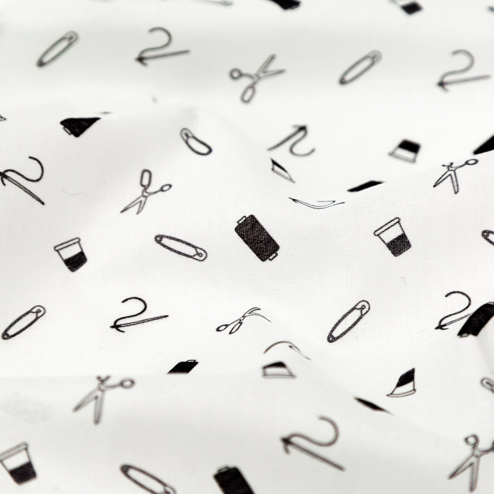 Egyptian Cotton Voile - White and Black Sewing Kit - Small Supplies Print - Mood Exclusive Haberdashery Collection Full