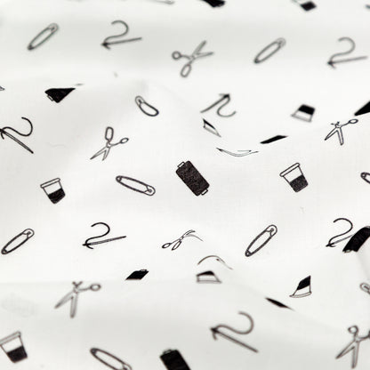 Egyptian Cotton Voile - White and Black Sewing Kit - Small Supplies Print - Mood Exclusive Haberdashery Collection Full