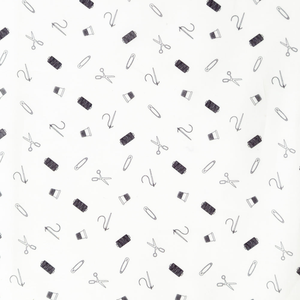 Egyptian Cotton Voile - White and Black Sewing Kit - Small Supplies Print - Mood Exclusive Haberdashery Collection