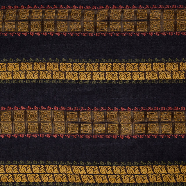 Mustard and Black Paisley and Square Striped Silk Chiffon