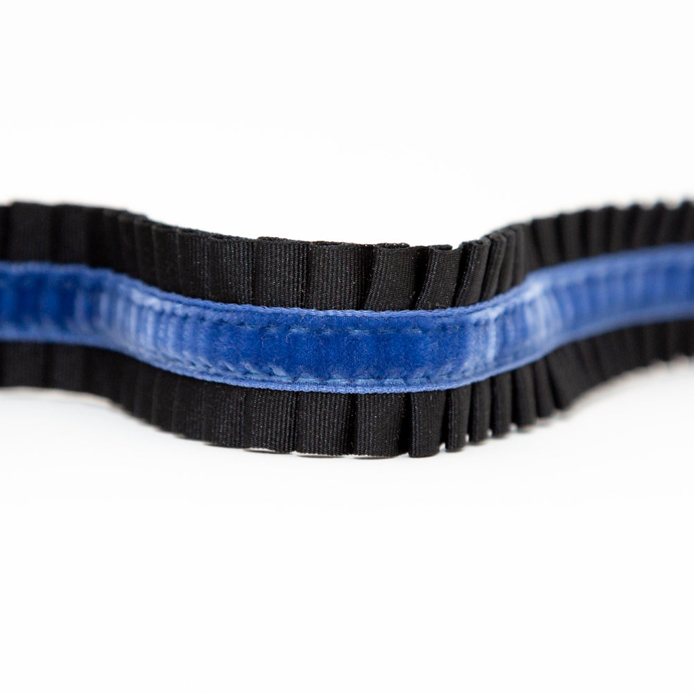 Italian Black and Blue Pleated Grosgrain Ribbon with Velvet Center - 1" Detail