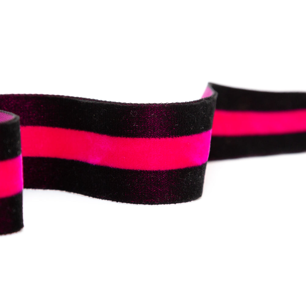 Italian Black and Dark Pink Striped Velvet Ribbon - 1.5" Detail