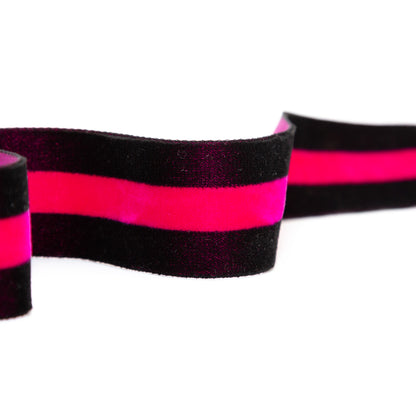 Italian Black and Dark Pink Striped Velvet Ribbon - 1.5" Detail