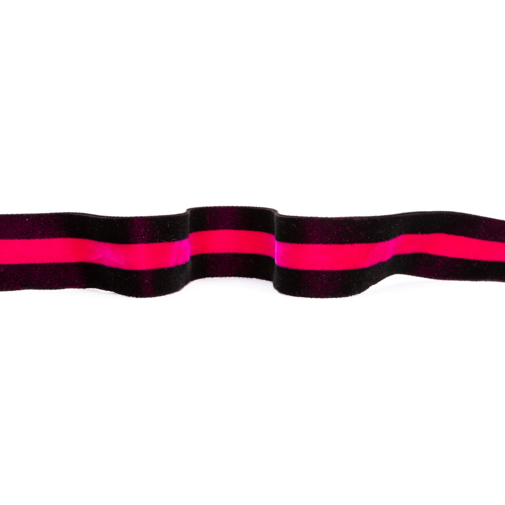 Italian Black and Dark Pink Striped Velvet Ribbon - 1.5"
