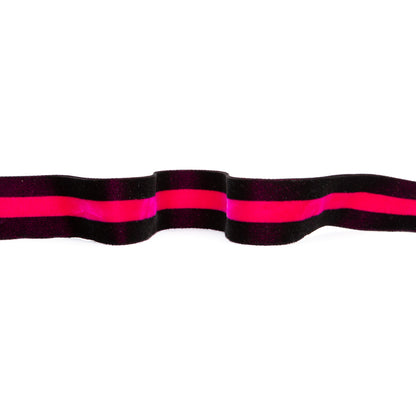 Italian Black and Dark Pink Striped Velvet Ribbon - 1.5"