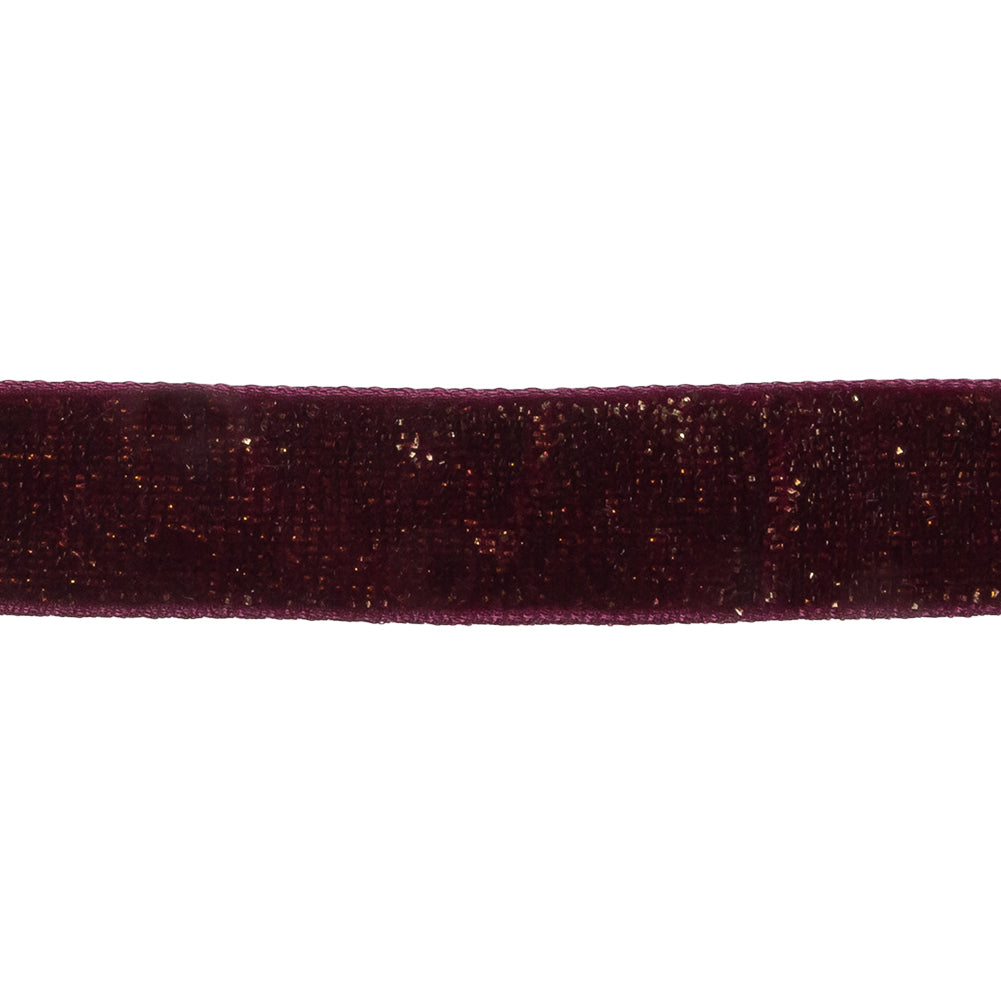 Italian Wine and Gold Glitter Velvet Ribbon - 0.625" Detail
