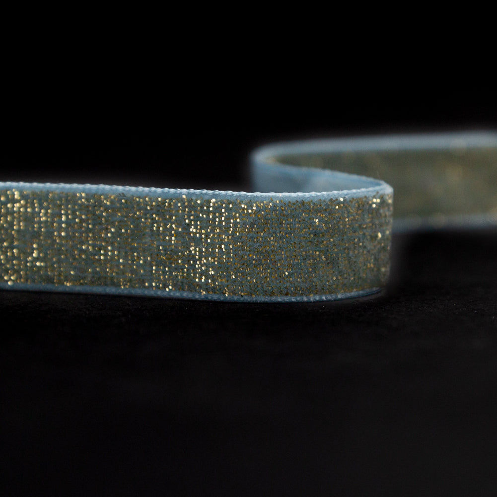 Italian Trooper Teal and Gold Glitter Velvet Ribbon - 0.625" Detail