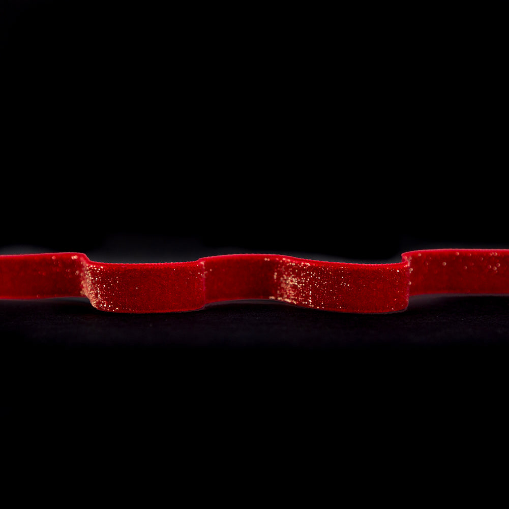Italian Candy Apple Red and Gold Glitter Velvet Ribbon - 0.625"