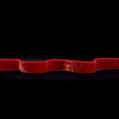 Italian Candy Apple Red and Gold Glitter Velvet Ribbon - 0.625"