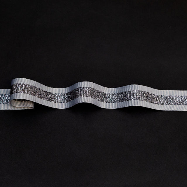 Italian Metallic Gunmetal and Gray Striped Grosgrain Ribbon - 1"