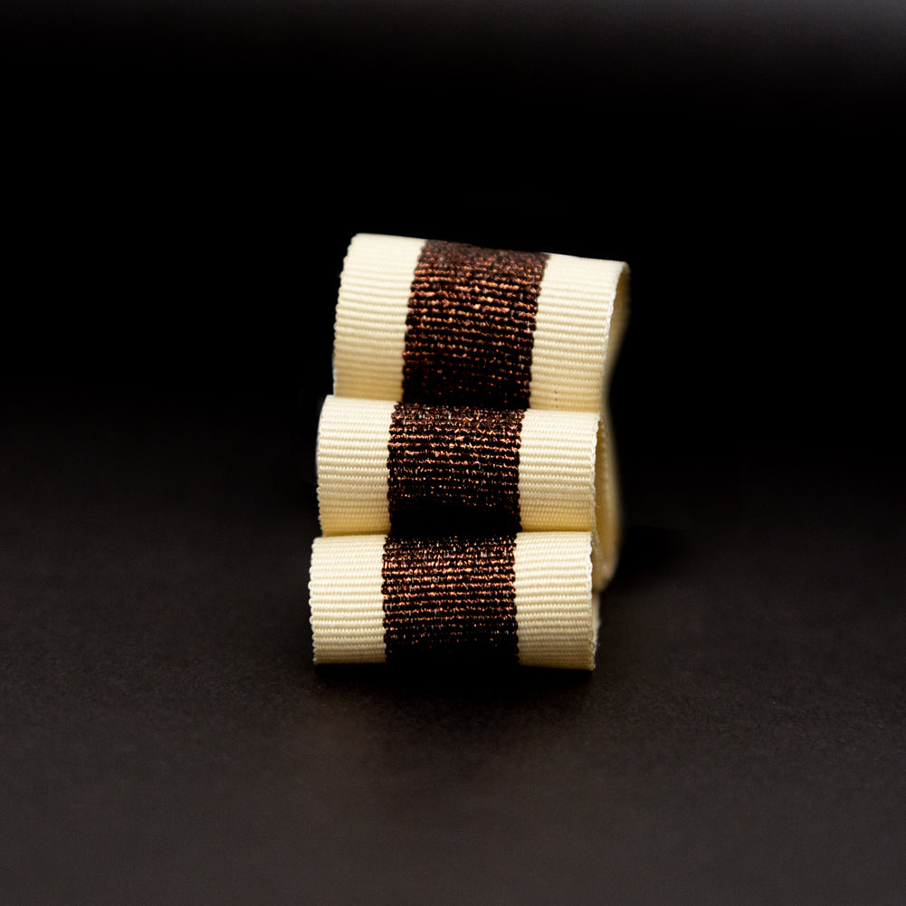 Italian Metallic Dark Copper and Tan Striped Grosgrain Ribbon - 1" Detail