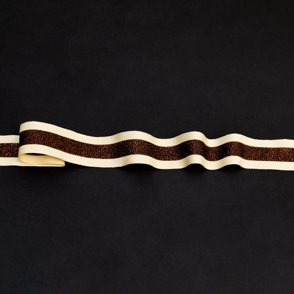 Italian Metallic Dark Copper and Tan Striped Grosgrain Ribbon - 1"