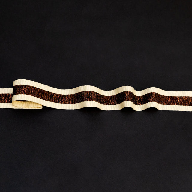Italian Metallic Dark Copper and Tan Striped Grosgrain Ribbon - 1"