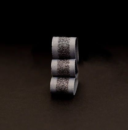 Italian Metallic Gunmetal and Gray Striped Grosgrain Ribbon - 0.625" Detail
