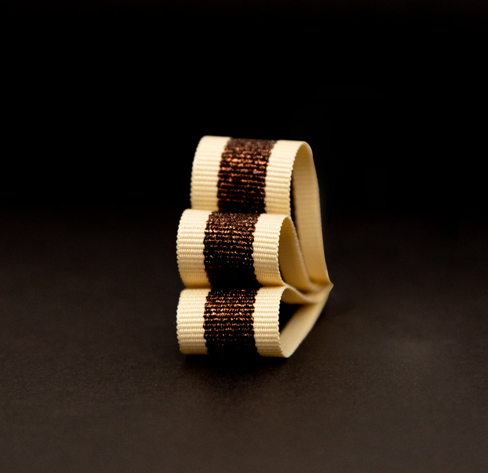 Italian Metallic Dark Copper and Tan Striped Grosgrain Ribbon - 0.625" Detail