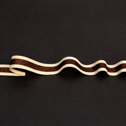Italian Metallic Dark Copper and Tan Striped Grosgrain Ribbon - 0.625"