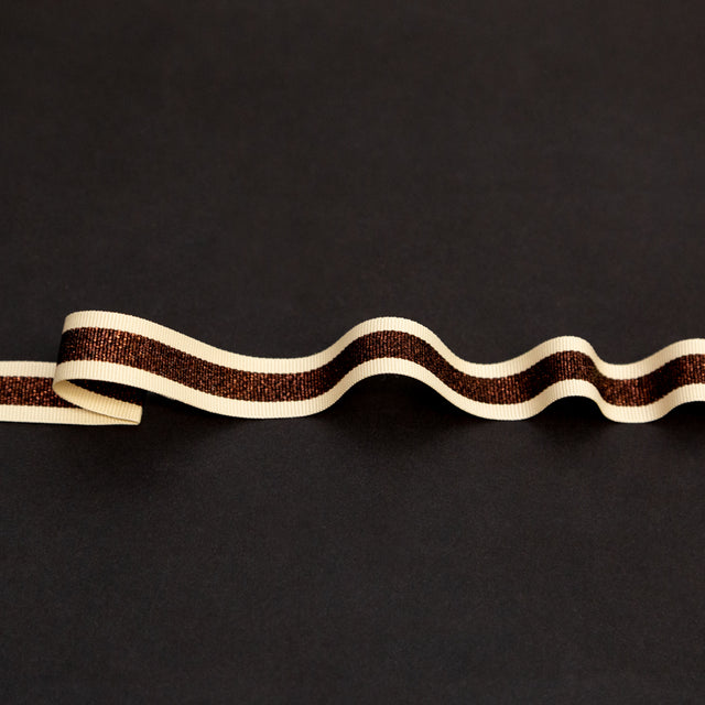 Italian Metallic Dark Copper and Tan Striped Grosgrain Ribbon - 0.625"