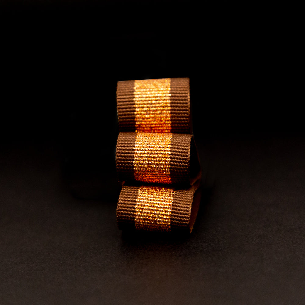 Italian Metallic Copper and Brown Striped Grosgrain Ribbon - 0.625" Detail