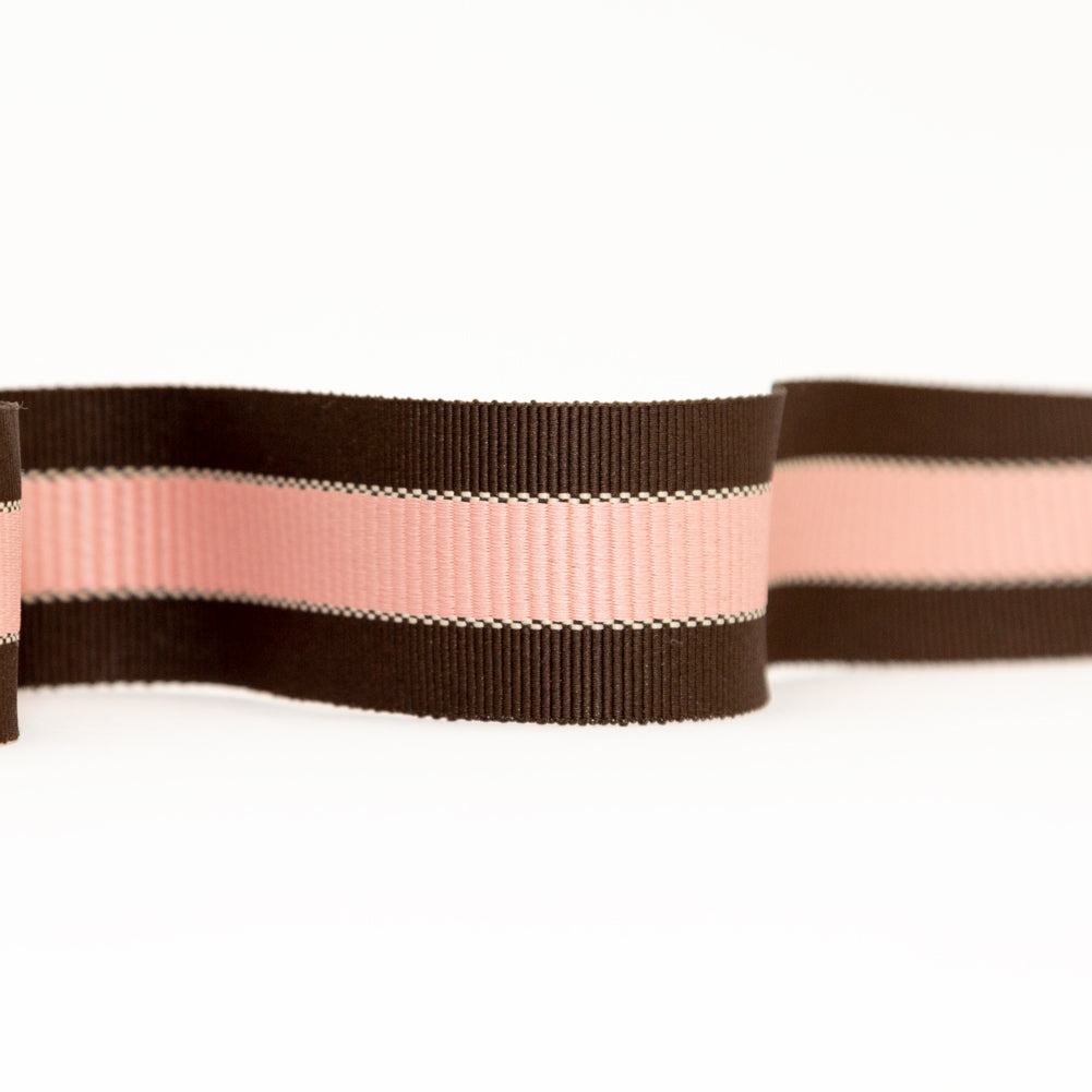 Italian Brown and Pink Striped Grosgrain Ribbon - 1.25" Detail