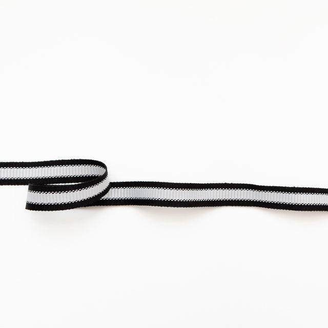 Italian Black and Light Silver Striped Grosgrain Ribbon - 0.625"