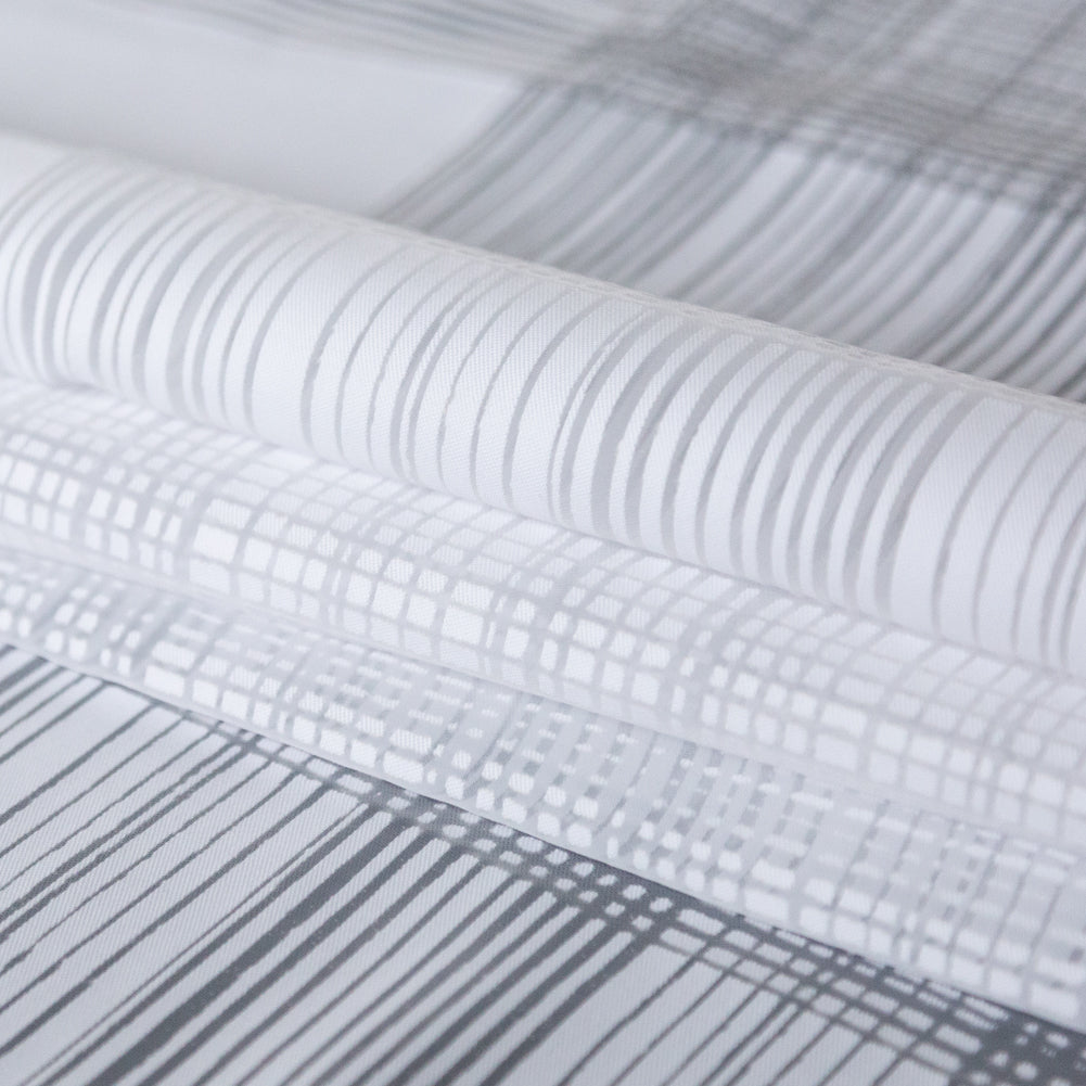 White Plaid Burnout Cotton Twill Folded