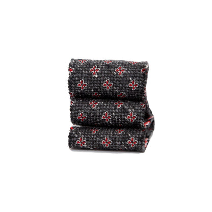 Italian Dark Gray and Red Floral Wool Jacquard Ribbon - 1" Detail