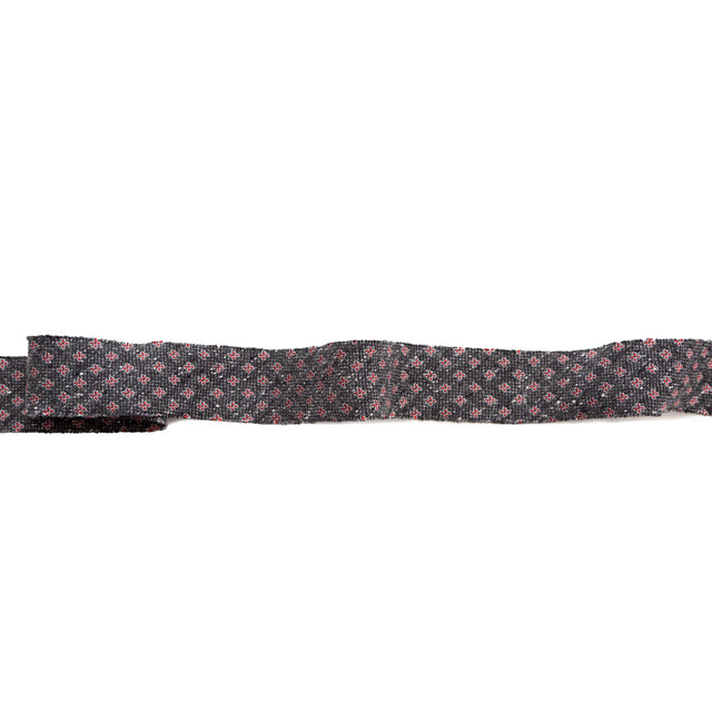 Italian Dark Gray and Red Floral Wool Jacquard Ribbon - 1"
