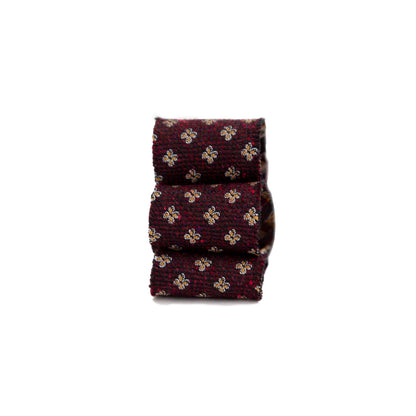 Italian Wine and Beige Floral Wool Jacquard Ribbon - 1" Detail
