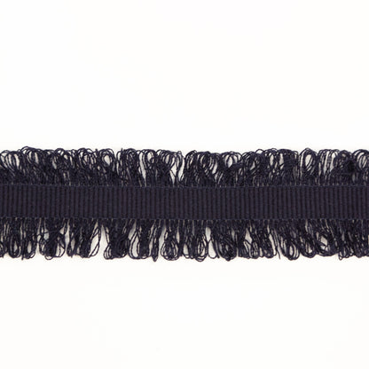 Italian Navy Wool Grosgrain Trim with Loop Fringe Edges - 1.5" Detail