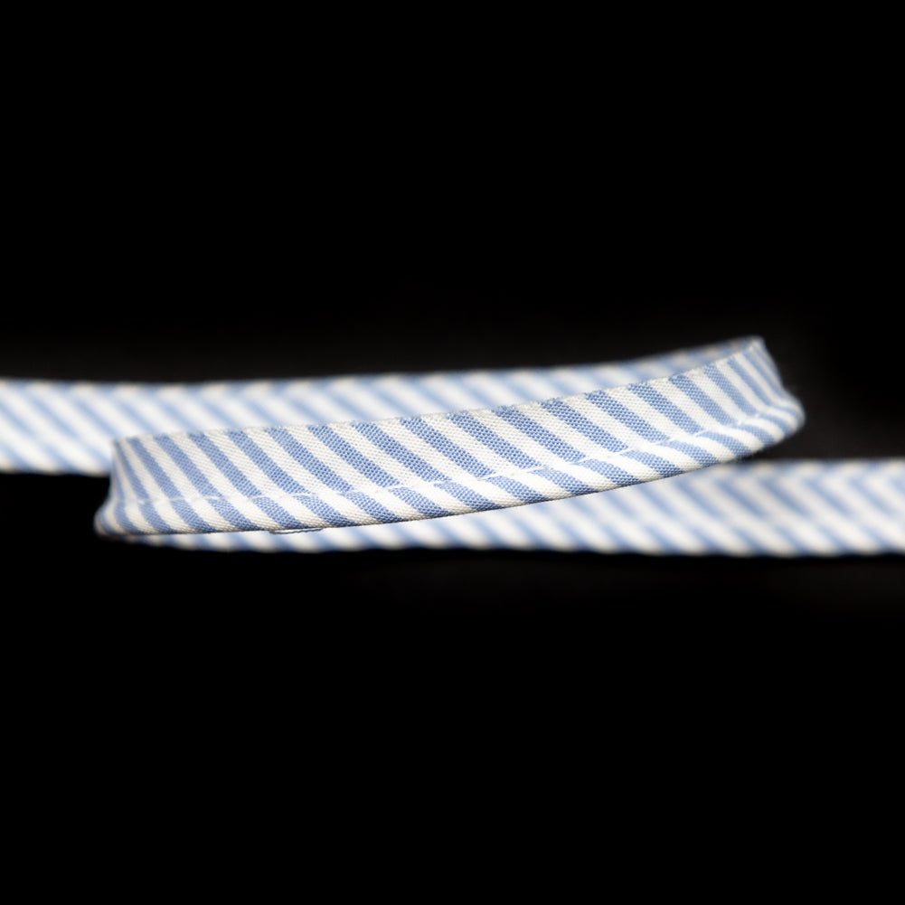 Italian White and Blue Striped Bias Piping Cord with Lip - 0.375" Detail