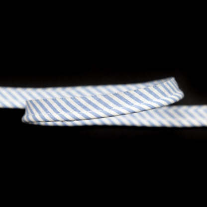 Italian White and Blue Striped Bias Piping Cord with Lip - 0.375" Detail