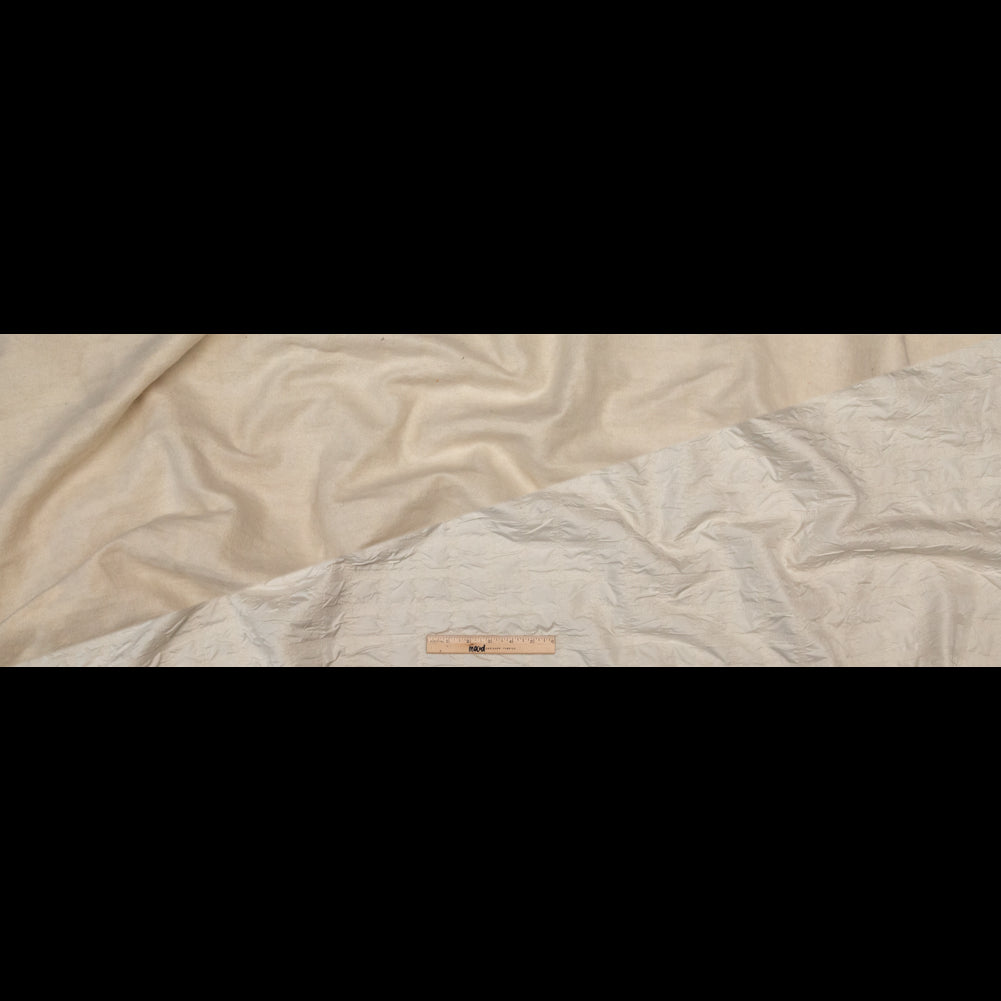 Ivory Bonded Taffeta and Wool Knit featuring Puckered Squares Folded