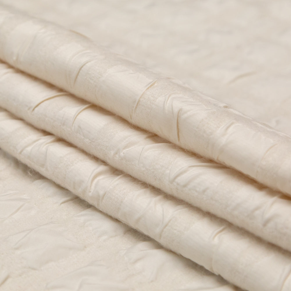 Ivory Bonded Taffeta and Wool Knit featuring Puckered Squares Detail