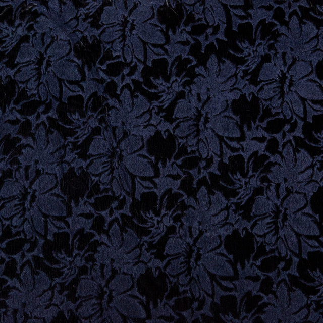 Floral Bonded Wool Knit and Velour - Navy and Black