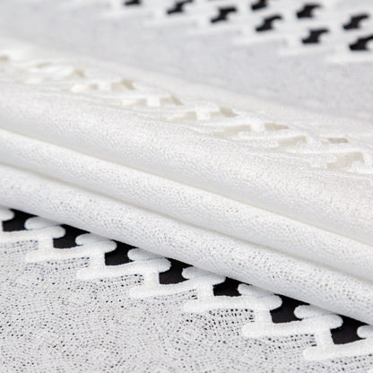Polyester Lace with Finished Edges - White Lattice Stripes Folded
