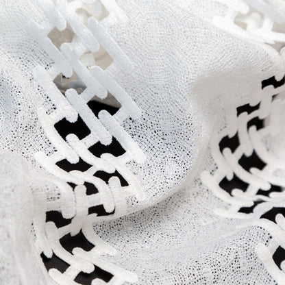 Polyester Lace with Finished Edges - White Lattice Stripes Detail