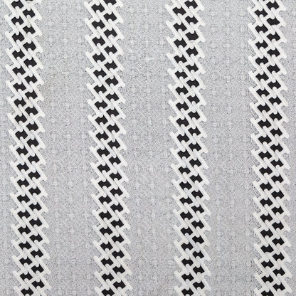 Polyester Lace with Finished Edges - White Lattice Stripes