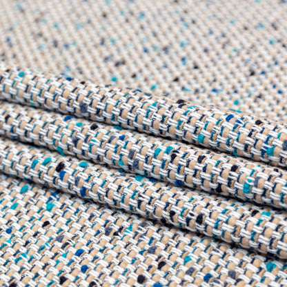 Beige, Blue and White Blended Wool Tweed Folded