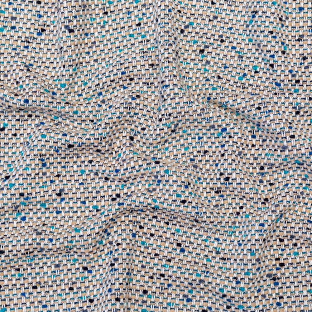 Beige, Blue and White Blended Wool Tweed