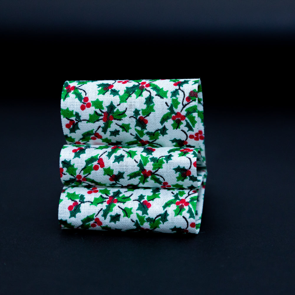 Green and White Holly Christmas Ribbon - 1.875" Detail