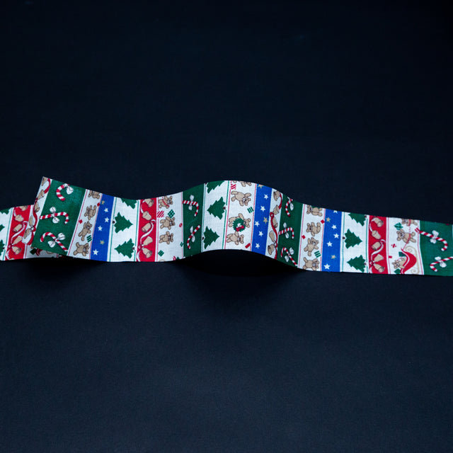 Red, Green and Blue Striped Christmas Ribbon - 1.875"