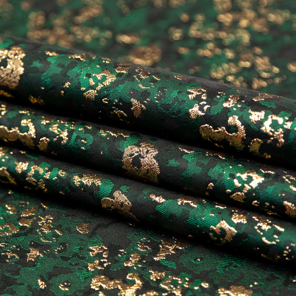 Forest Green and Metallic Gold Abstract Jacquard Folded