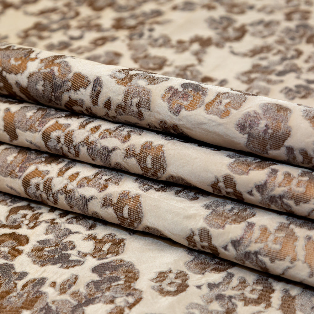 Beige and Metallic Bronze Floral Polyester Jacquard Folded